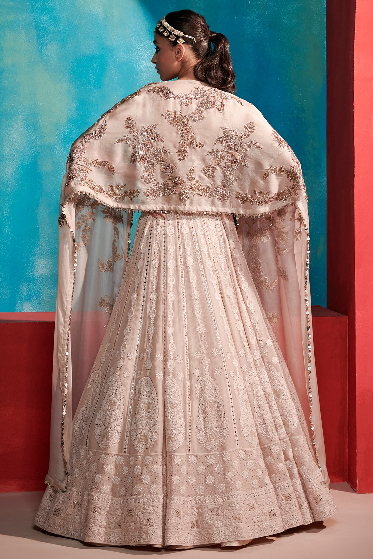 OffWhite Chikankari Chiffon Lehenga Set Design by Dolly J at Pernia's Pop Up Shop 2024