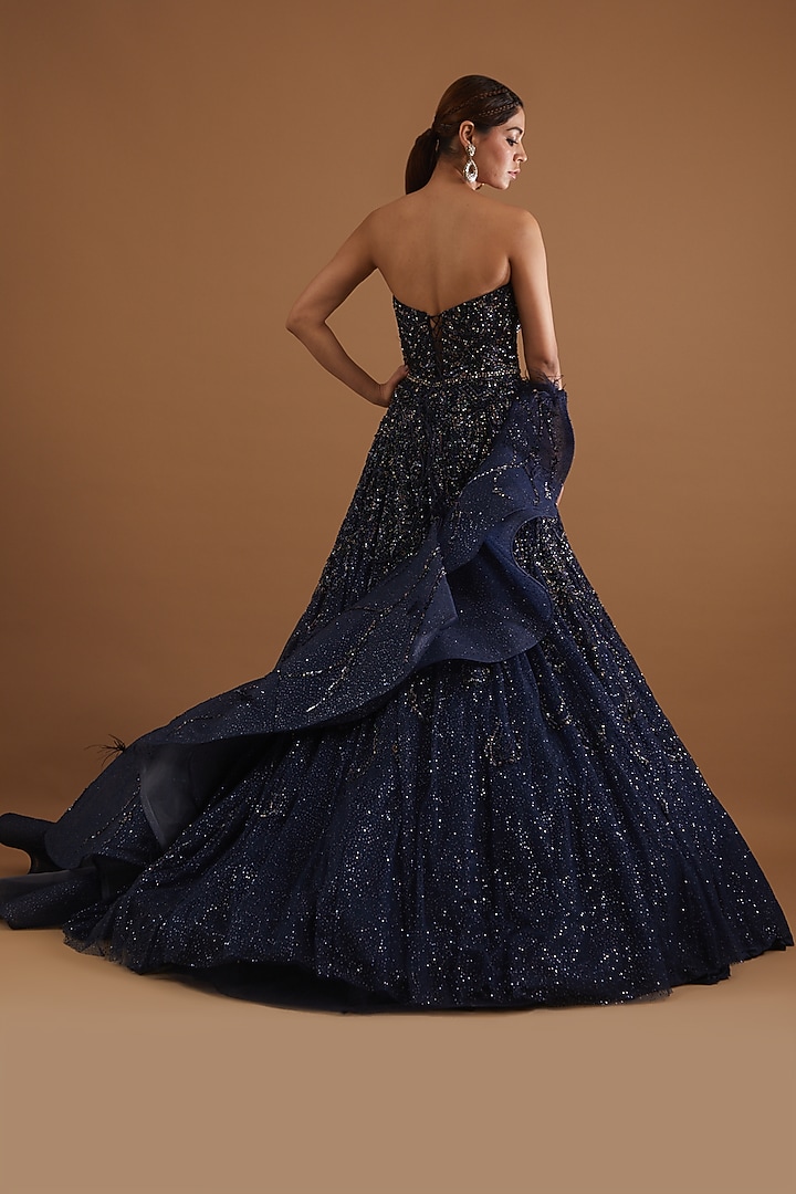 Navy Blue Embellished Bridal Gown by Dolly J at Pernia's Pop Up Shop