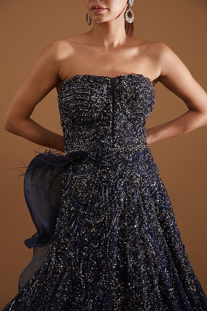 Navy Blue Embellished Bridal Gown by Dolly J at Pernia's Pop Up Shop