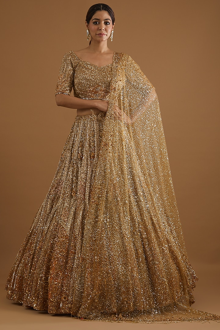 Gold Embroidered Bridal Lehenga Set by Dolly J at Pernia's Pop Up Shop