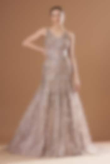 Dusty Lilac Handwoven Organza Sequins Embellished Bridal Gown by Dolly J at Pernia's Pop Up Shop