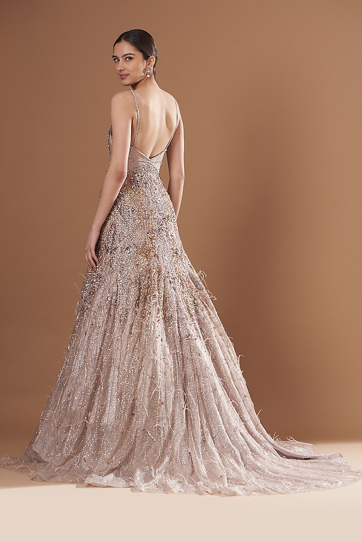 Dusty Lilac Handwoven Organza Sequins Embellished Bridal Gown by Dolly J at Pernia's Pop Up Shop