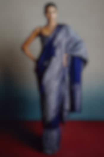 Indigo Banarasi Silk Zari Embellished Reception Saree Set by Dolly J at Pernia's Pop Up Shop