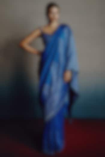 Turquoise Blue Banarasi Silk Zari Embellished Reception Saree Set by Dolly J at Pernia's Pop Up Shop