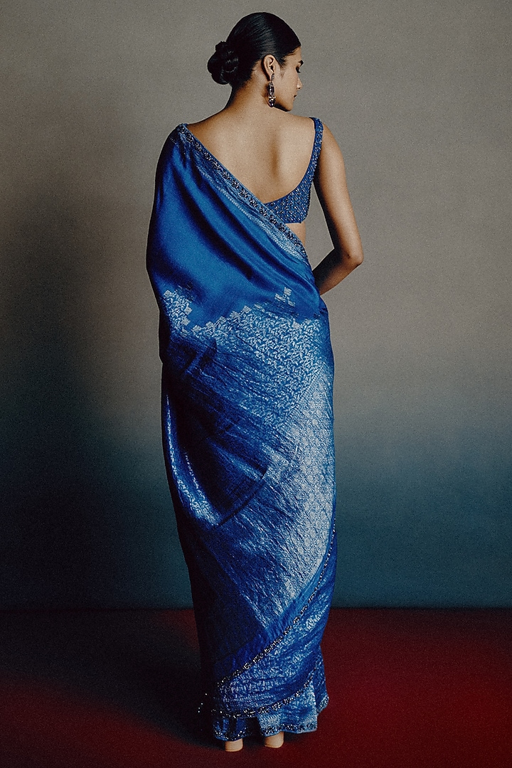 Turquoise Blue Banarasi Silk Zari Embellished Reception Saree Set by Dolly J at Pernia's Pop Up Shop