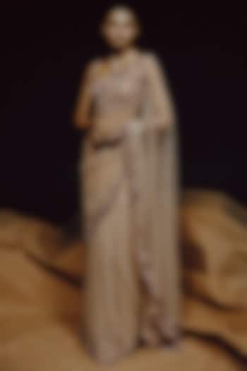 Champagne Tulle & Net Sequin Hand Embellished Bridal Saree Set by Dolly J at Pernia's Pop Up Shop