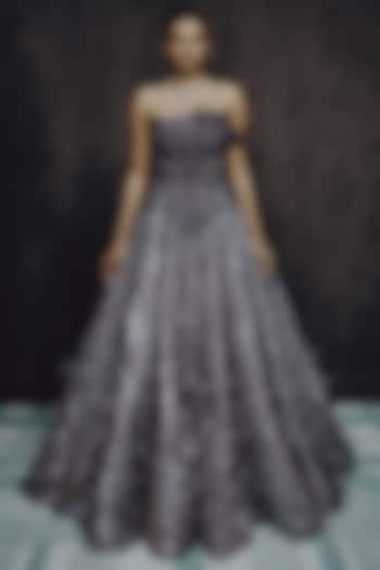 Violet Organza Sequin Hand Embroidered Ball Bridal Gown by Dolly J at Pernia's Pop Up Shop