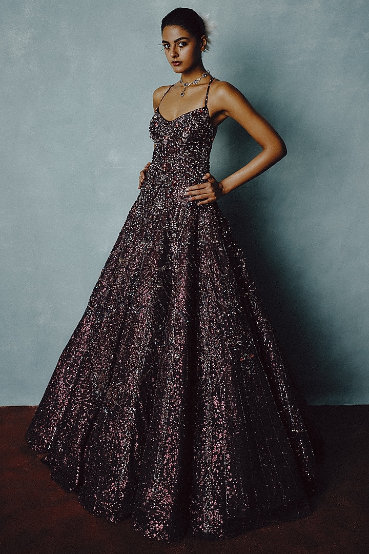 Cherry Lacquer Organza Sequin Embellished Bridal Gown by Dolly J at Pernia's Pop Up Shop