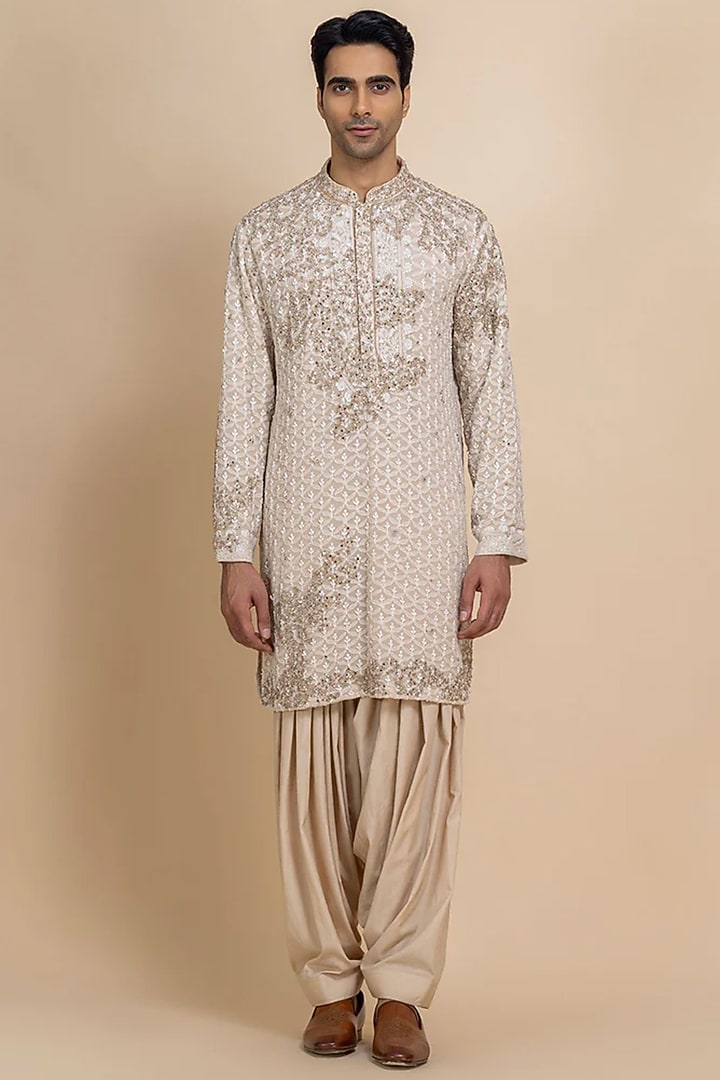 Ivory Silk Kurta Set by Dolly J MAN at Pernia's Pop Up Shop