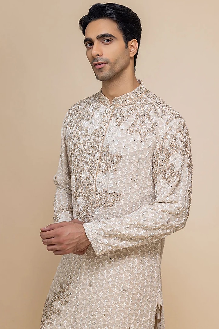Ivory Silk Kurta Set by Dolly J MAN at Pernia's Pop Up Shop