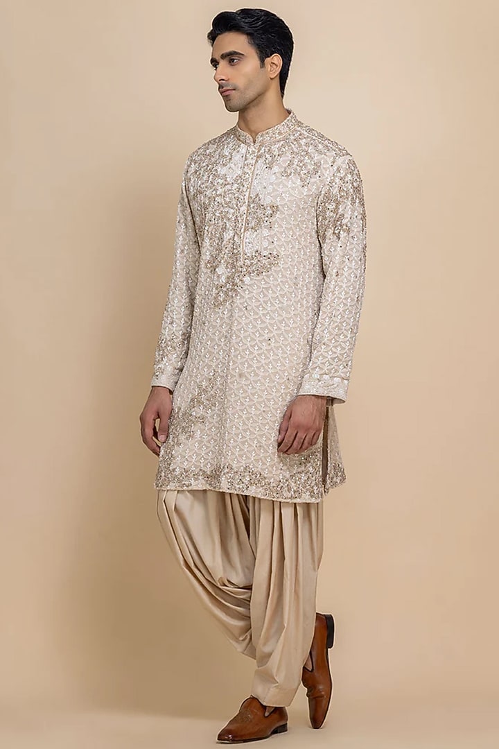 Ivory Silk Kurta Set by Dolly J MAN at Pernia's Pop Up Shop