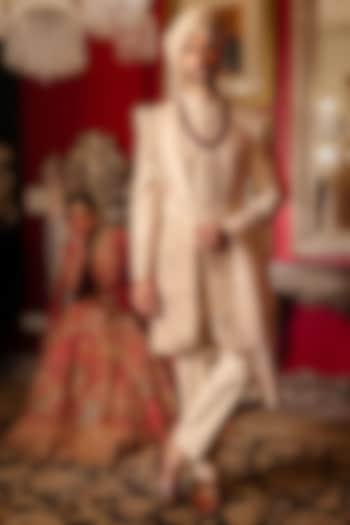 Pink Raw Silk Groom Sherwani Set by Dolly J MAN at Pernia's Pop Up Shop