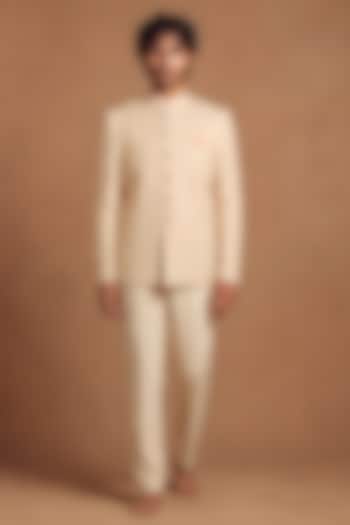 Ivory Italian Crepe Groom Bandhgala Set by Dolly J MAN at Pernia's Pop Up Shop