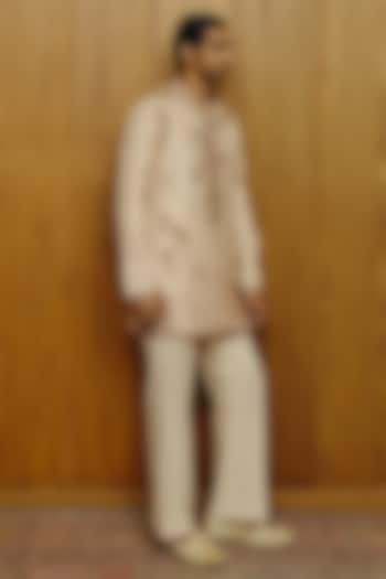 Cream Pink Raw Silk Hand Embroidered Kurta Set by Dolly J MAN at Pernia's Pop Up Shop