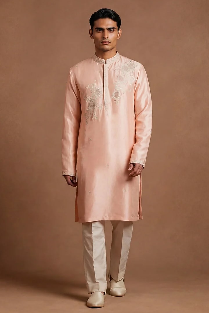 Pink Dupion Silk Kurta Set by Dolly J MAN at Pernia's Pop Up Shop
