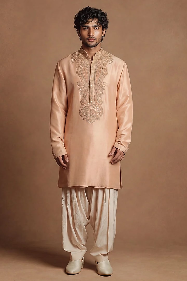 Pink Dupion Silk Kurta Set by Dolly J MAN at Pernia's Pop Up Shop