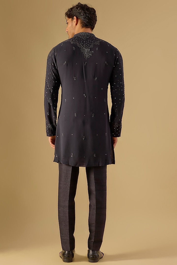 Black Georgette Chikankari Embroidered Kurta Set by Dolly J MAN at Pernia's Pop Up Shop