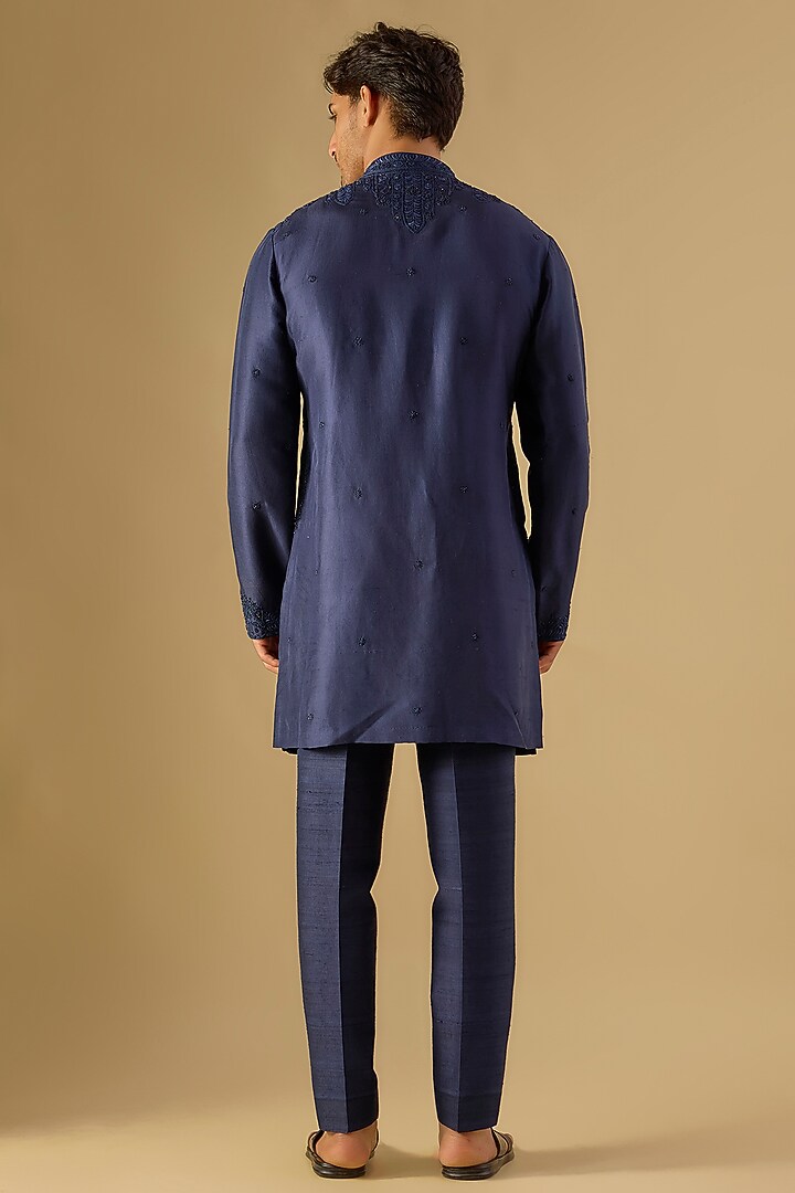 Blue Silk Embroidered Kurta Set by Dolly J MAN at Pernia's Pop Up Shop