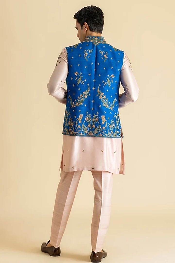 Blue Silk Bundi Jacket Set by Dolly J MAN at Pernia's Pop Up Shop