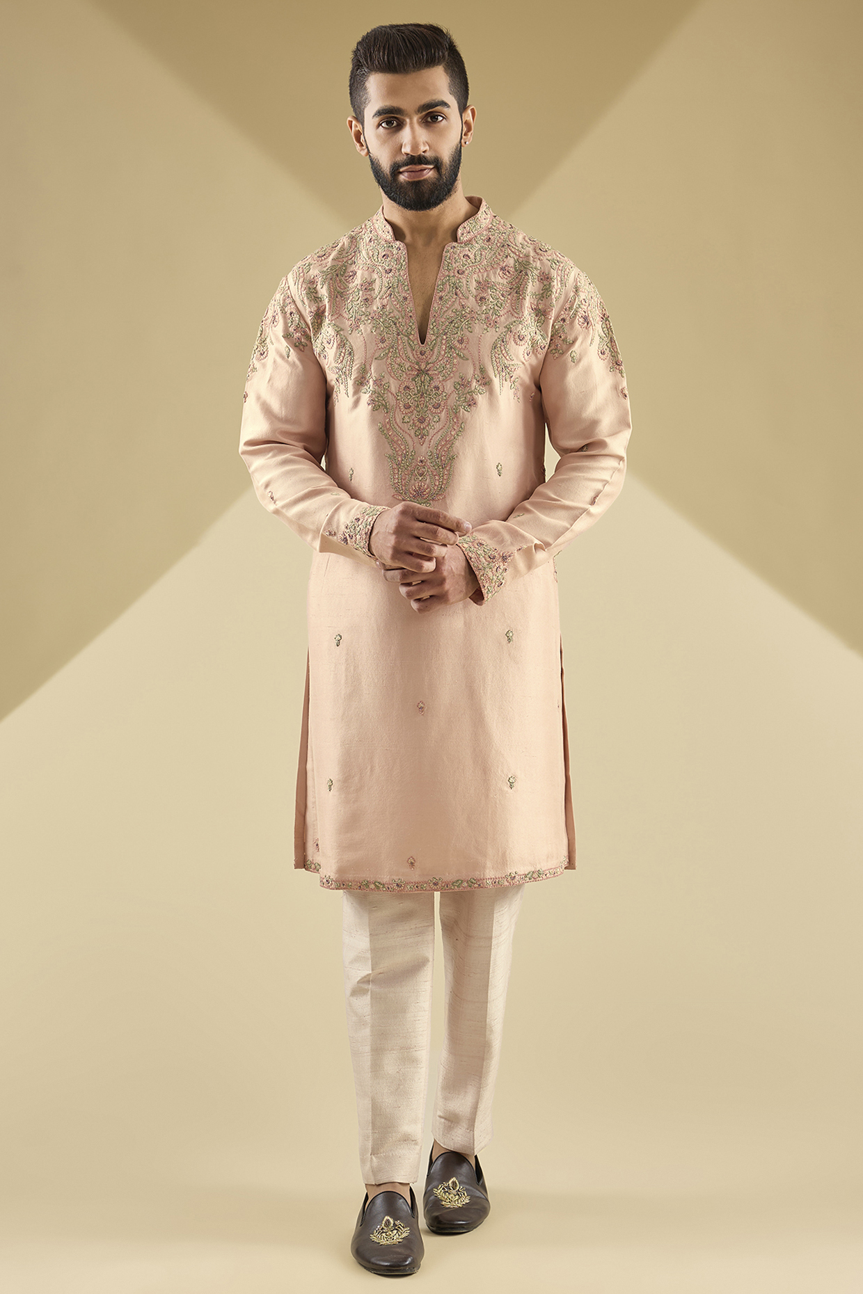 Pink Silk Kurta Set by Dolly J MAN