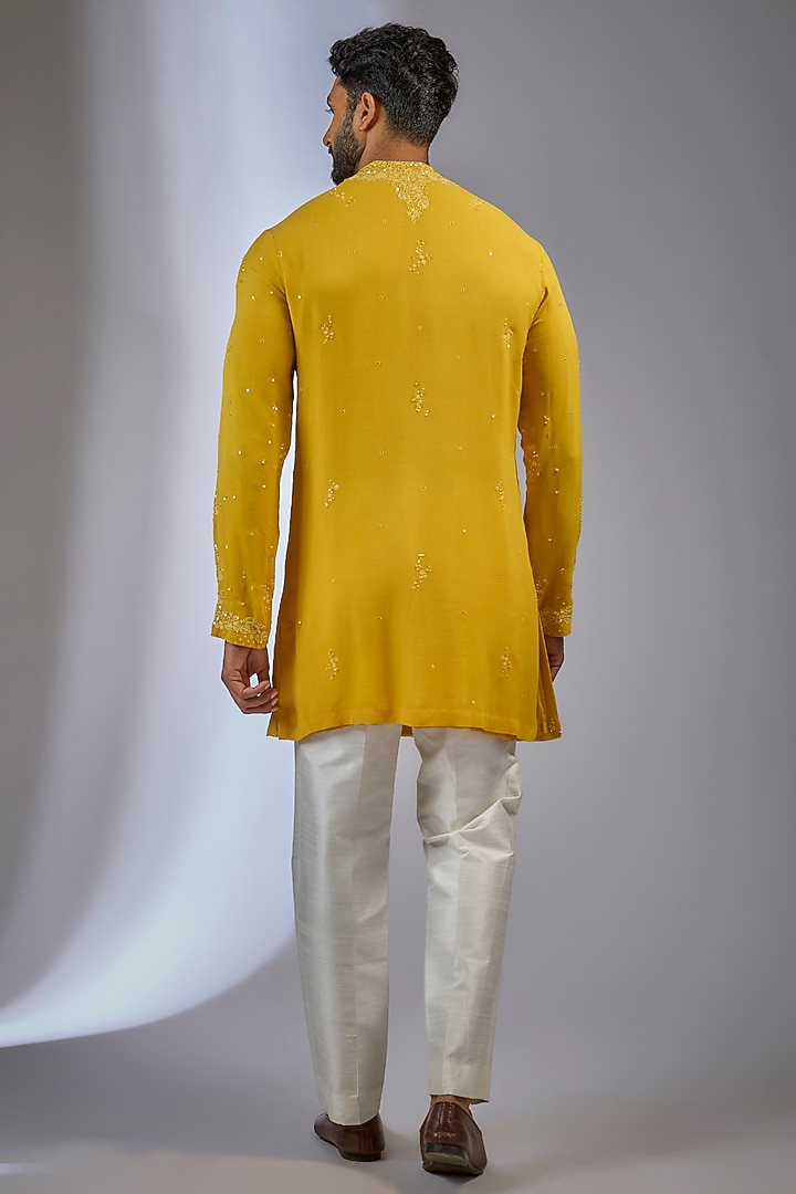 Yellow Georgette Embellished Kurta Set by Dolly J MAN at Pernia's Pop Up Shop