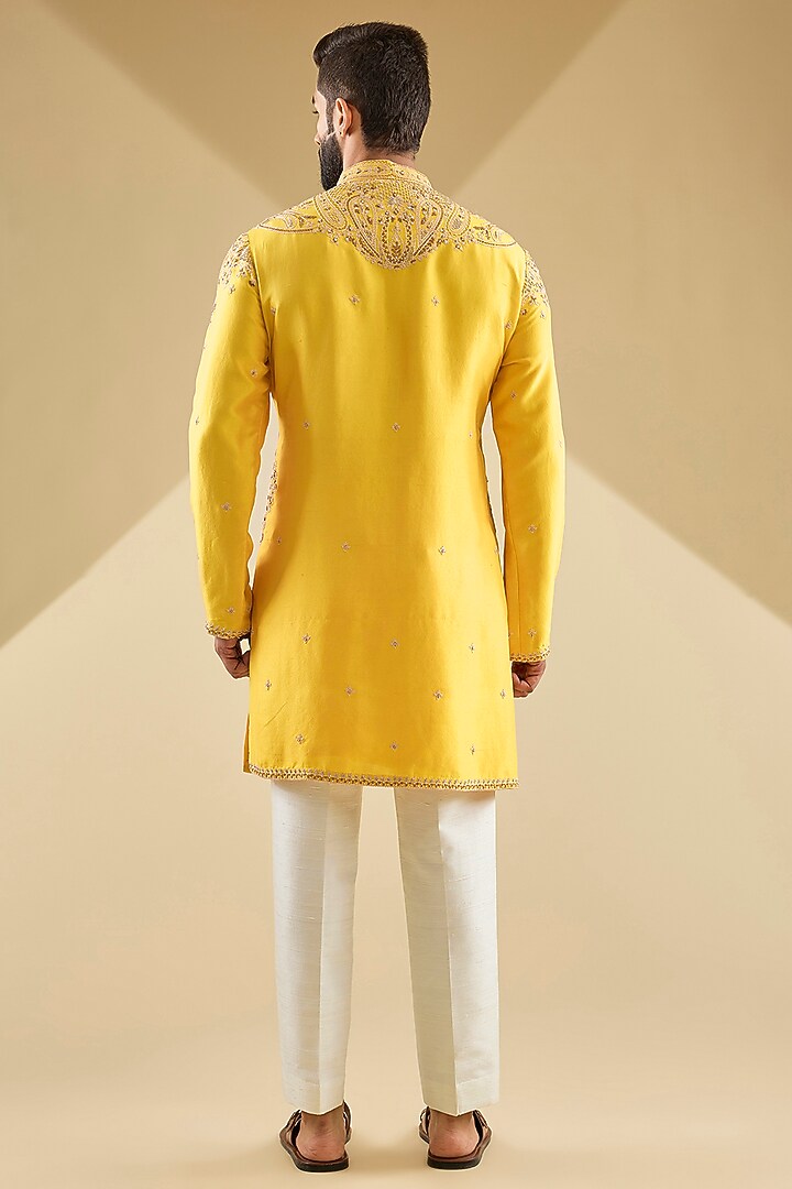Yellow Silk Kurta Set by Dolly J MAN at Pernia's Pop Up Shop