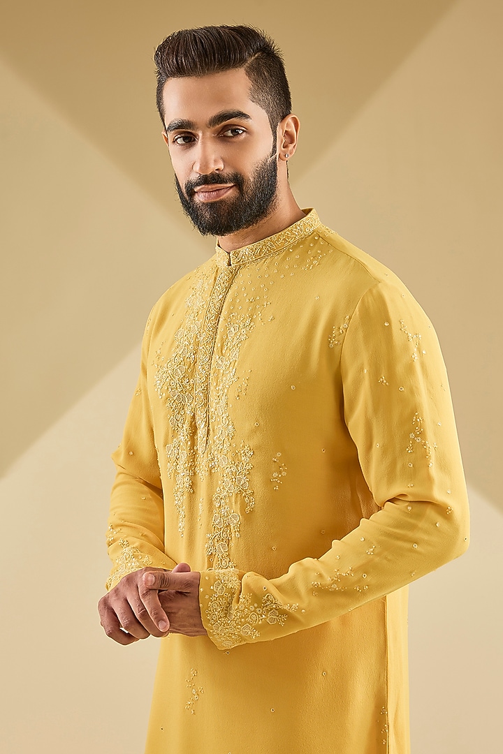 Yellow Georgette Kurta Set by Dolly J MAN at Pernia's Pop Up Shop