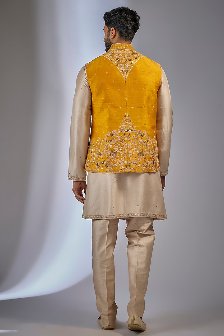 Yellow Raw Silk Bundi Set by Dolly J MAN at Pernia's Pop Up Shop