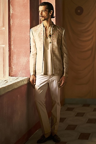 Sea Breeze Raw Silk Indowestern Set by Dolly J MAN