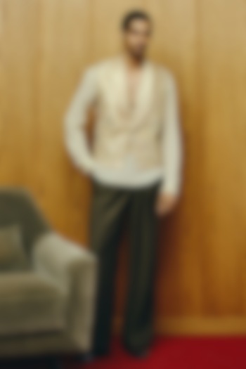 Light Olive Satin Embroidered Waistcoat Set by Dolly J MAN at Pernia's Pop Up Shop