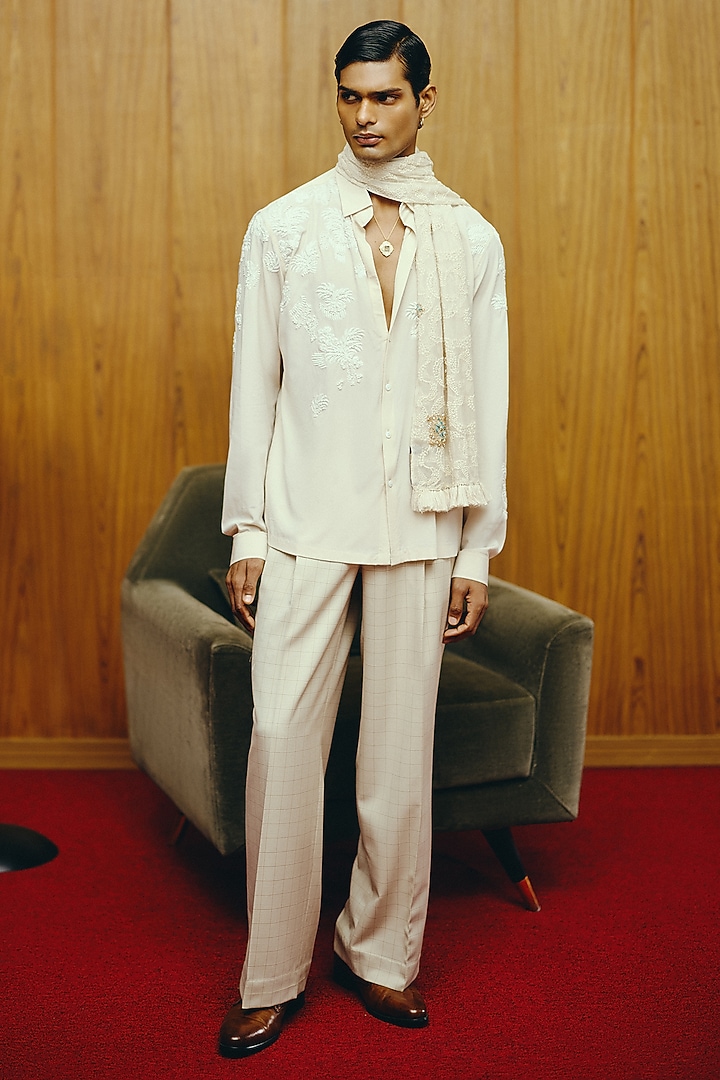 White Crepe Embroidered Co-Ord Set by Dolly J MAN at Pernia's Pop Up Shop