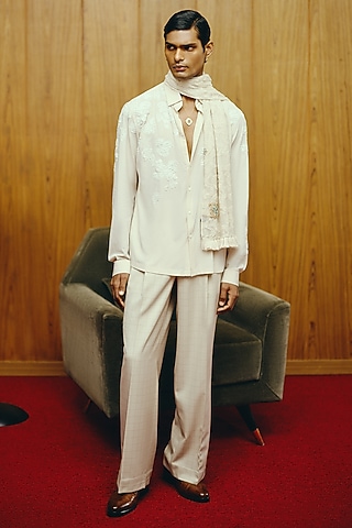 White Crepe Embroidered Co-Ord Set by Dolly J MAN