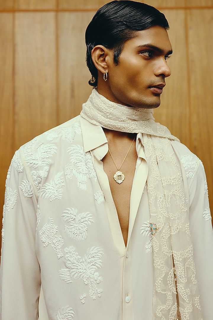 White Crepe Embroidered Co-Ord Set by Dolly J MAN at Pernia's Pop Up Shop