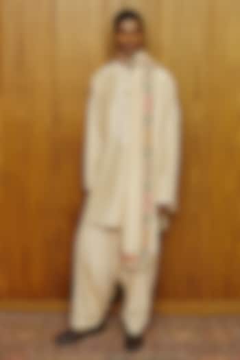 Ivory Cotton Silk Embroidered Kurta Set by Dolly J MAN at Pernia's Pop Up Shop