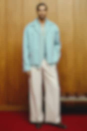 Ice Blue Banana Crepe Embroidered Jacket Set by Dolly J MAN at Pernia's Pop Up Shop