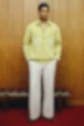 Lime Green Banana Crepe Embroidered Jacket Set by Dolly J MAN at Pernia's Pop Up Shop