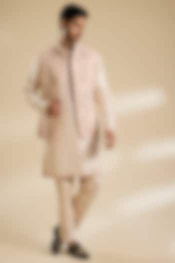 Blush Pink Raw Silk Hand Embroidered Bundi Jacket Set by Dolly J MAN
