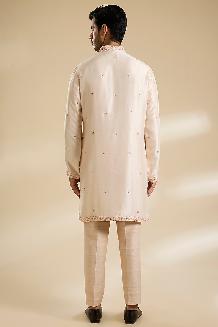 Blush Pink Raw Silk Hand Embroidered Bundi Jacket Set by Dolly J MAN at Pernia's Pop Up Shop
