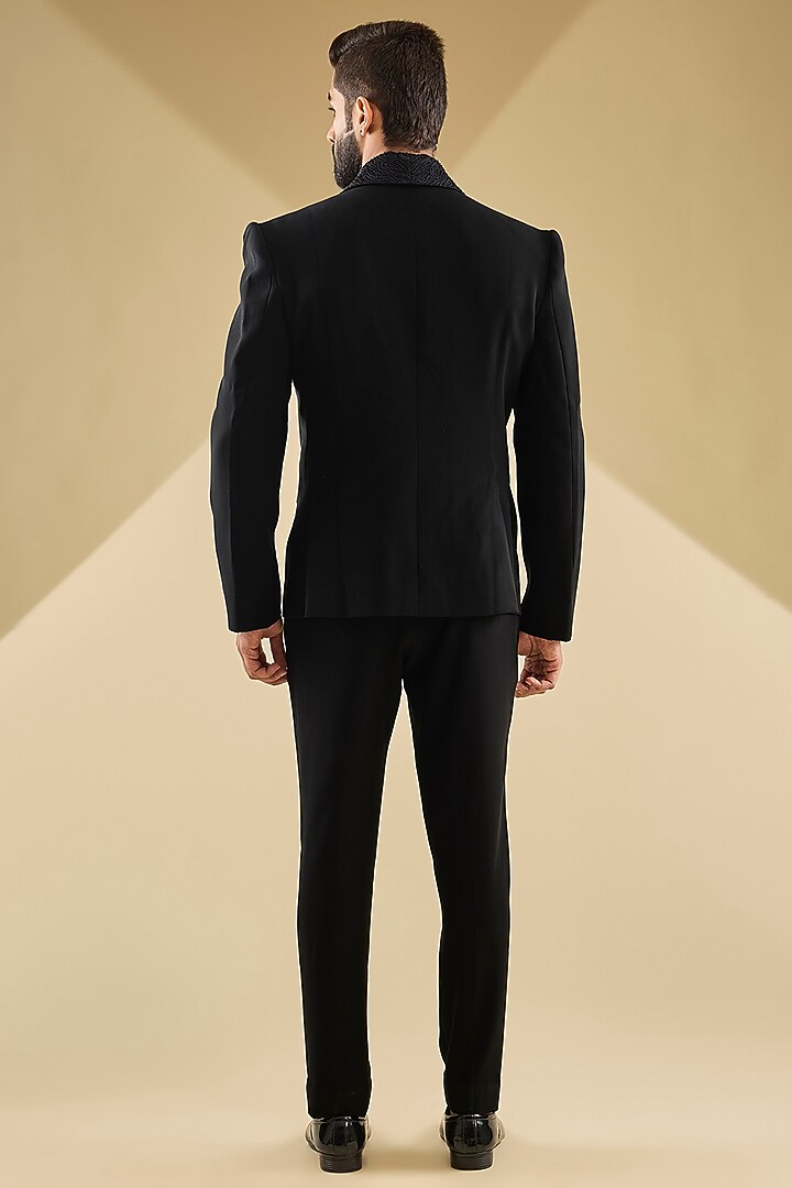 Black Lachka Fabric Embroidered Tuxedo Set by Dolly J MAN at Pernia's Pop Up Shop