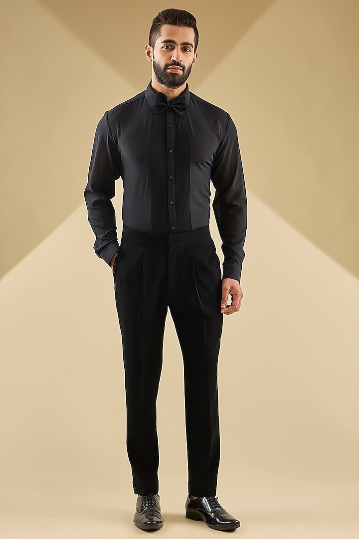 Black Lachka Fabric Embroidered Tuxedo Set by Dolly J MAN at Pernia's Pop Up Shop