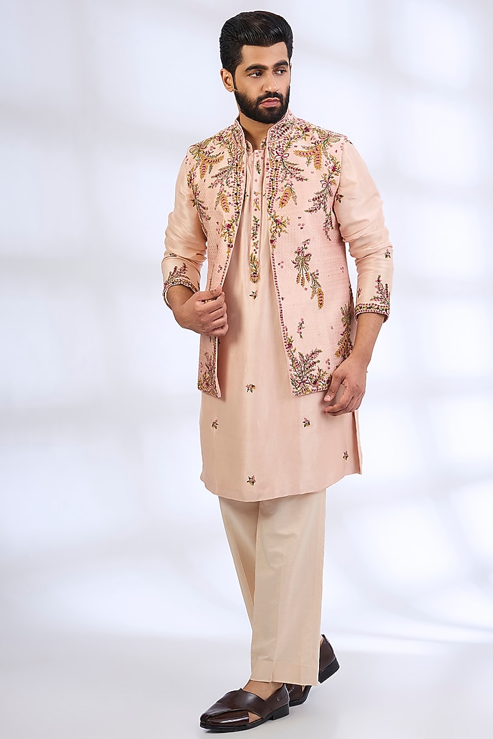 Pink Silk Bundi Jacket Set by Dolly J MAN at Pernia's Pop Up Shop