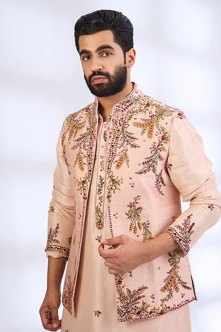 Pink Silk Bundi Jacket Set by Dolly J MAN at Pernia's Pop Up Shop