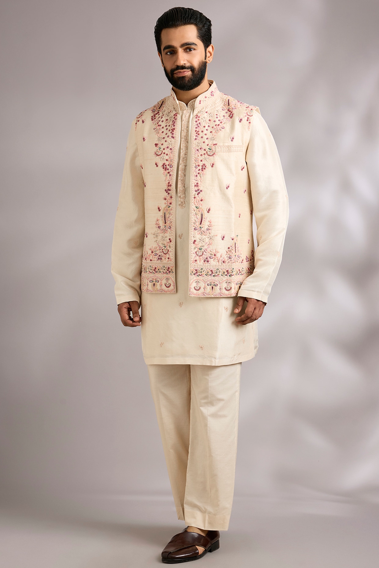 Dolly J MAN Ivory Silk Bundi Jacket Set