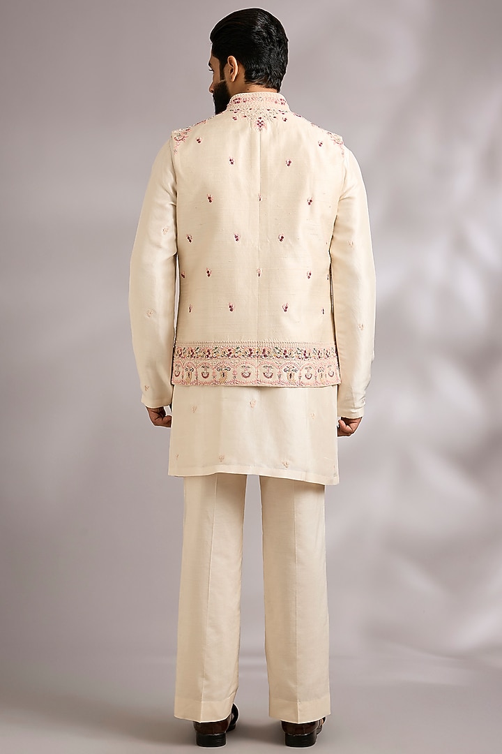Ivory Silk Bundi Jacket Set by Dolly J MAN at Pernia's Pop Up Shop