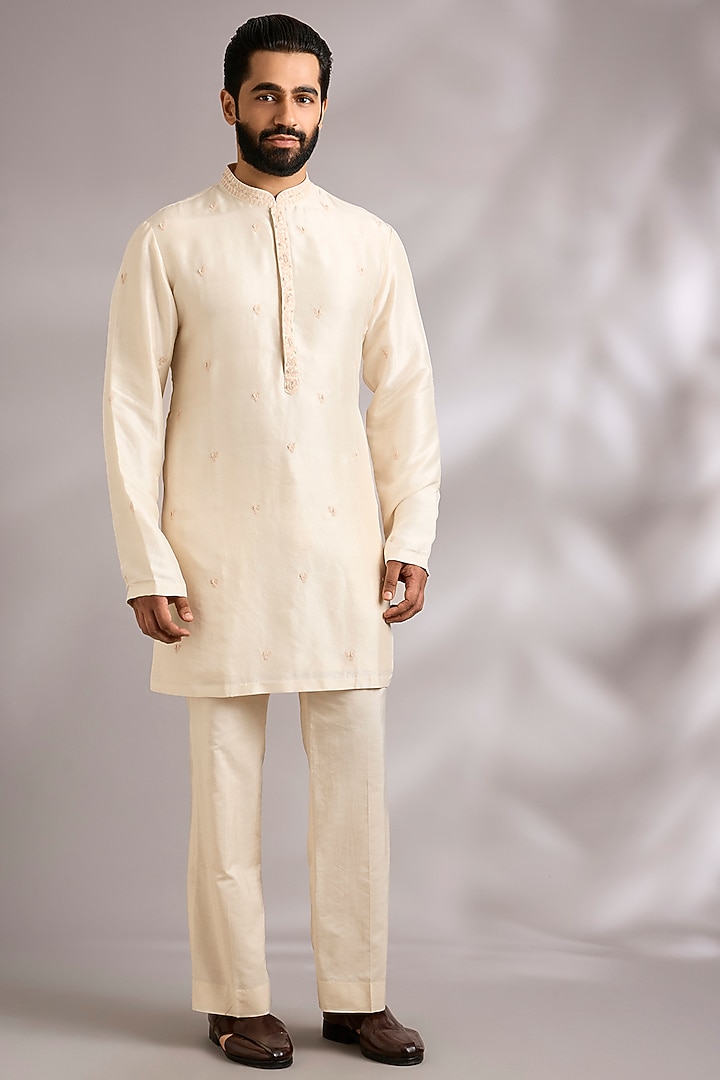 Ivory Silk Bundi Jacket Set by Dolly J MAN at Pernia's Pop Up Shop