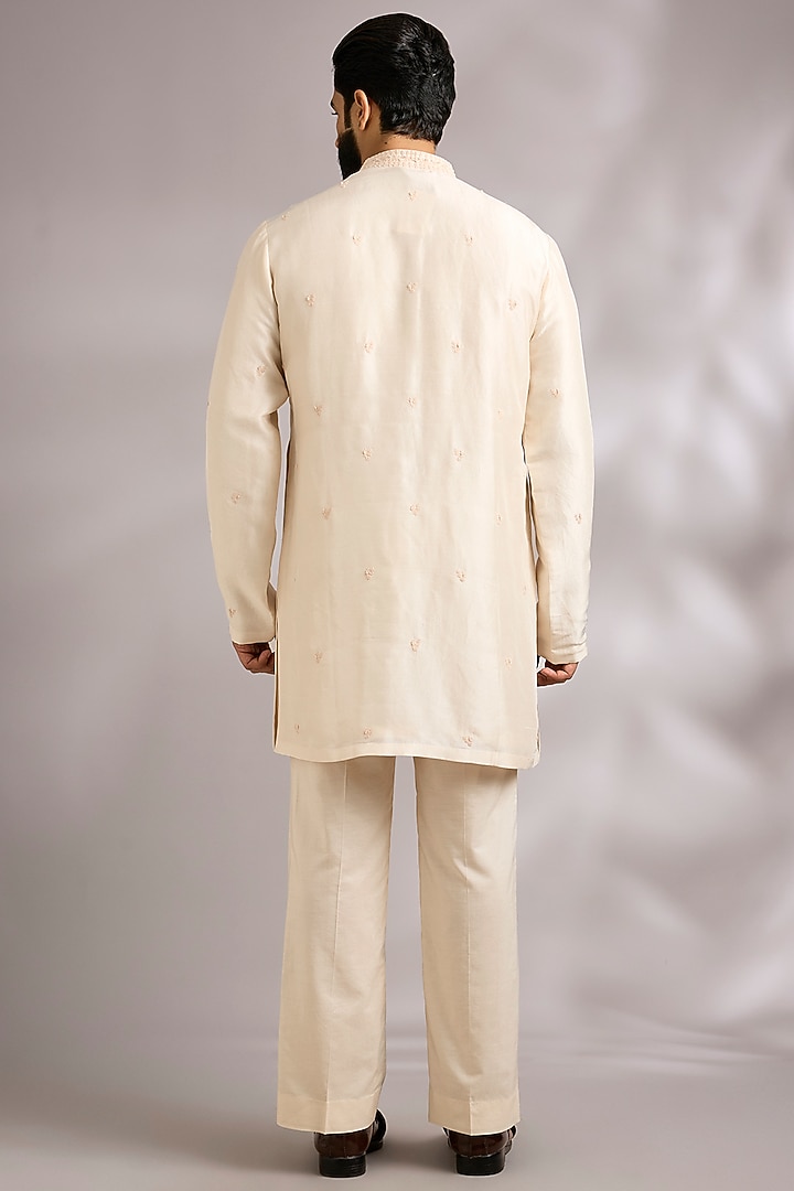Ivory Silk Bundi Jacket Set by Dolly J MAN at Pernia's Pop Up Shop