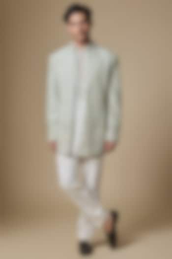 Mint Green Silk Groom Indowestern Set by Dolly J MAN at Pernia's Pop Up Shop