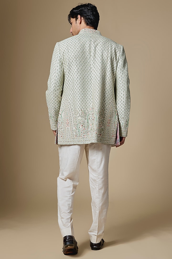 Mint Green Silk Groom Indowestern Set by Dolly J MAN at Pernia's Pop Up Shop