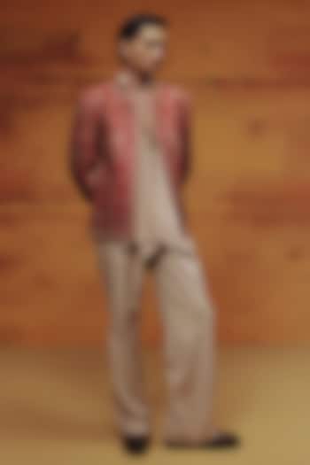 Red & Beige Raw Silk Embroidered Jacket Set by Dolly J MAN at Pernia's Pop Up Shop