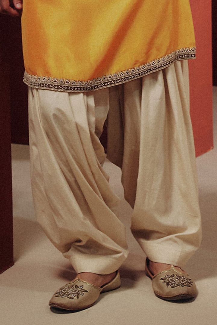Mango Yellow Silk Embroidered Kurta Set by Dolly J MAN at Pernia's Pop Up Shop